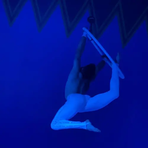 Numeri con cerchio aereo, equilibrio sulle mani e pole dance